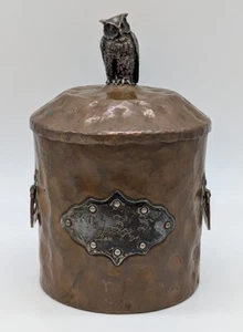 1904 Joseph Heinrichs for Grogan Pittsburgh Hammerd Copper Humidor w/ Silver Owl - Picture 1 of 21