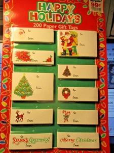 Vtg Christmas 200 Pieces NIP Santa/Tree/Deer/Candy Cane Winter Theme Gift Tags - Picture 1 of 3