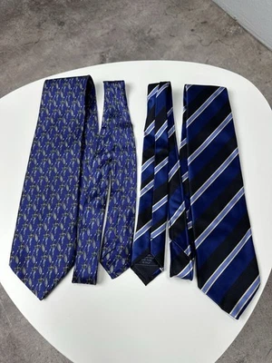 Italo Ferretti Lot Of 2 Silk Tie Geometric Print Navy Blue Necktie Made In Italy - Image 1 of 4