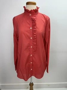 Banana Republic Women’s Blouse Size Large Orange Long Sleeve Ruffle Button Front - Picture 1 of 4