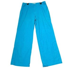 Pendleton Linen Blend Wide Leg Pants Womens 10 Teal Blue Casual Boho Flowy - Picture 1 of 14