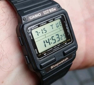 Rare 1984 Casio Stopwatch S-50W Mod 211 NOS Strap Black - Picture 1 of 10