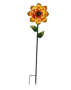 Metal Flower Garden Stake Yard Art Garden Decor, 42" Large Handcrafted Gold  - Picture 1 of 7