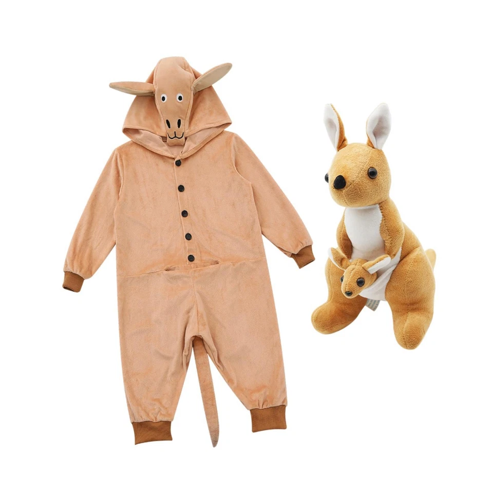 Combinaison à capuche kangourou mignonne pour enfants avec peluche pour les - Photo 1/1