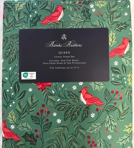 NEU Brooks Brothers QUEEN Bettwäsche Set rot Kardinal grün Stechpalme WEIHNACHTEN FEIERTAG - Bild 1 von 8
