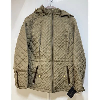 Chaqueta acolchada resistente a la intemperie para mujer 1X con capucha vintage caqui cremallera completa nueva con etiquetas Foto 1 de 4