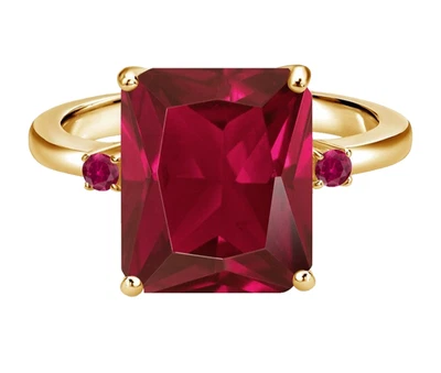 925 Silver Yellow Gold Plated 5.70 Ct Octagon Created Red Ruby Cocktail Ring - Image 1 of 4
