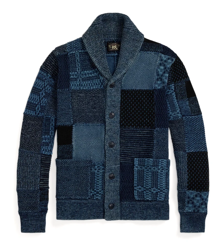 Cardigã RRL Ralph Lauren algodão índigo linho patchwork - HOMENS - G - Imagem 1 de 4