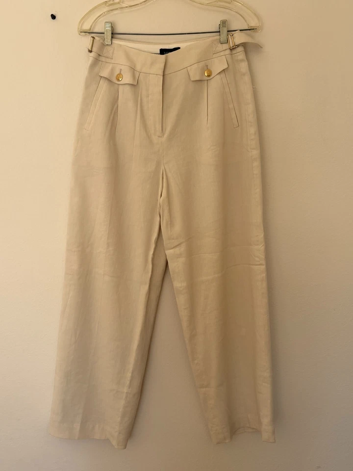 Pantalón J Crew Collection lengüeta lateral en mezcla de lino italiano talla 4 marfil nuevo con etiqueta Foto 1 de 4