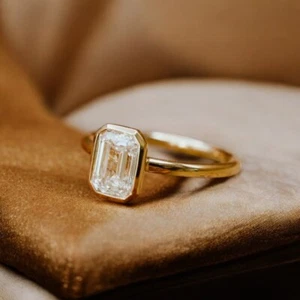 IGI Certified 1 Ct Lab Created Emerald Diamond Ring 14k Yellow Gold Wedding - Picture 1 of 14