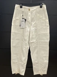 Lanca Perfume Womens Crop Pants Off White Button Pockets Size Large - Picture 1 of 12