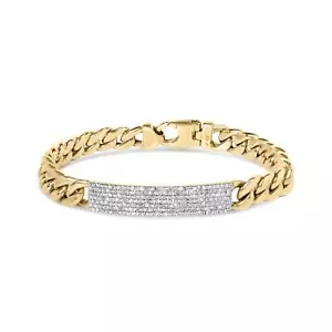 Men's 10K Yellow Gold 1 1/2 Cttw Diamond ID Cuban Bracelet - Picture 1 of 7