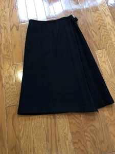 EUC BURBERRY black wool midi fringe wrap winter lined skirt  buckles US 6 UK 8 - Picture 1 of 21