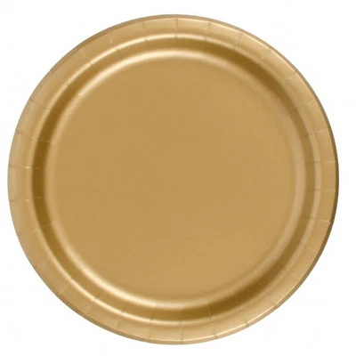 72 Plates 6 7/8" Paper Dessert Plates Wax Coated - Gold - Image 1 of 2