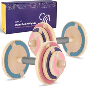 New- Kids Wooden Workout Play Weights Set - Adjustable Dumbbells - Picture 1 of 6