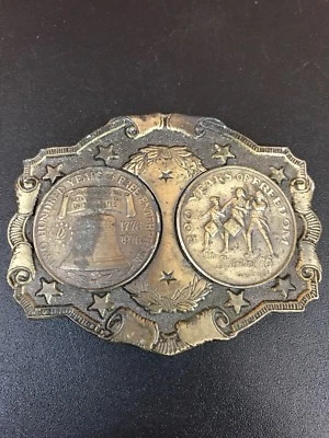 Lewis Buckle Company Chicago 200 Years Bicentennial Brass Belt Buckle - Image 1 of 4