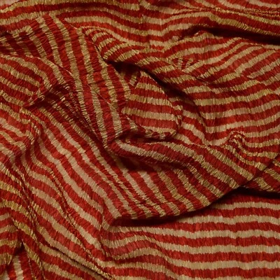 Red Gold Striped Crinkled Metallic Silk Organza, 30" W By The Yard (TS-7252) - Image 1 of 3