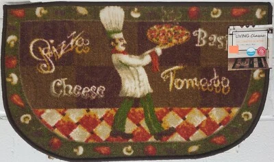 HOME DYNAMIX PRINTED NYLON RUG (nonskid)(18"x30")FAT CHEF WITH PIZZA,darker green,D Shaped,HD