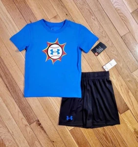 NEW Under Armour Little Boy Baseball Theme Tee & Short Set, Blue (sz 4, 7) - Picture 1 of 4