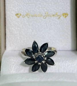 12K Solid White Gold Cluster Ring Sapphire 3.63 Grams. Sz 7 - Picture 1 of 7