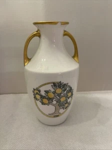 Antique RS Germany 5 1/2” Handled Vase~White /yellow Lemon Tree - Picture 1 of 4