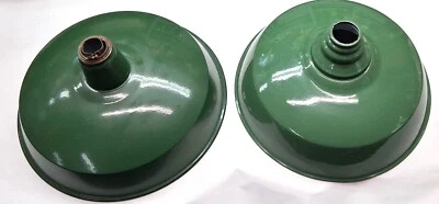 Antique Porcelain Enamel Industrial Ceiling Light Shades (2) Green 16" x 8" - Image 1 of 4