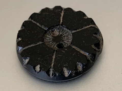 Rare Antique French Jet Button engraved 2cm - Flower Cover