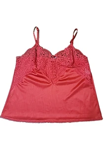 Vintage Applause Slip Cami Camisole Top Silky Nylon Lace Bow Red Sz 36 - Picture 1 of 8