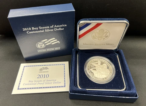 2010 Proof Boy Scouts of America Centennial Silver Dollar with COA in OGP Cover