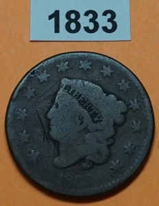 1833 Coronet / Matron HEAD LARGE CENT US COPPER COIN RATES: GOOD SEE OTHER 1c's - Foto 1 di 2