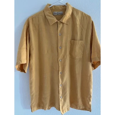 Tommy Bahama Shirt Mens Medium Yellow Silk Beachy Coastal Tropical Hawaiian - Image 1 of 4
