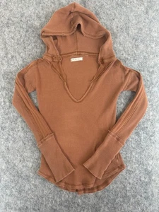 We The Free Thermal Hoodie Top V Neck Sz XS Long Sleeve Margo Essential Brown - Picture 1 of 12
