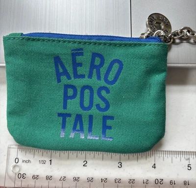 Aeropostale Ventana Portatarjetas de Identificación Monedero Viaje Llavero Azul Verde Y2K Foto 1 de 4