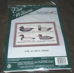 Elsa Williams Crewel Embroidery Kit Folk Art Decoy Stamps Ducks #00347 NEW - Picture 1 of 3
