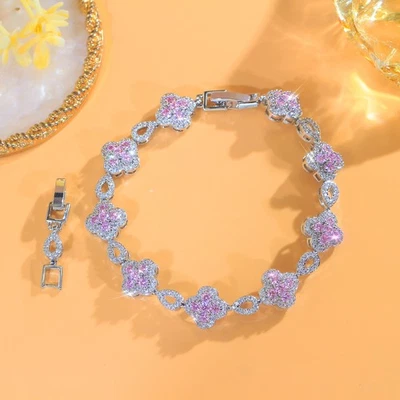 Pulsera de flores enchapada en plata para mujer circonita cúbica micro pavimentada joyería de boda Foto 1 de 4