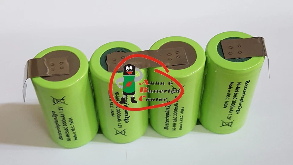  4 er Reihe  Akku Sub-C 3000 mAh | 4,8V  NiMh mit Lötfahne im Schrumpfschlauch  - Bild 1 von 1