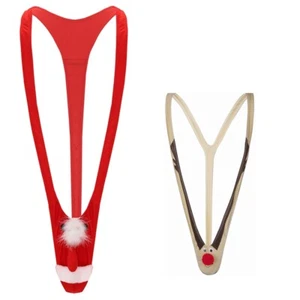 Mens Mankini Sexy Underwear Gifts Christmas Thong Funny Leotard Holiday Xmas - Picture 1 of 27