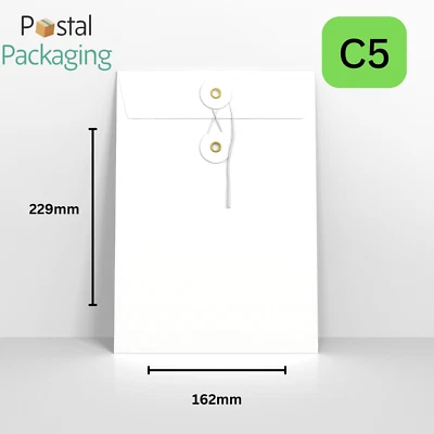 C5 (229x162mm) WHITE String and Washer Envelopes Cardboard Button Tie Reusable - Image 1 of 4