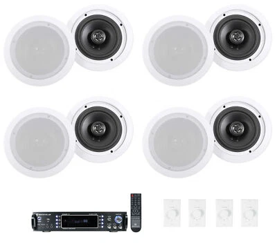 Rockville 4-Room Home Audio Receiver Amp+(8) 6.5" Ceiling Speakers+Wall Controls - Image 1 of 4
