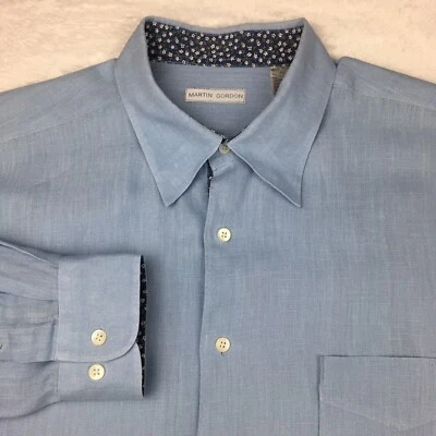 Martin Gordon Shirt Mens XL Blue 100% Linen Contrasting Trim Long Sleeves - Image 1 of 4