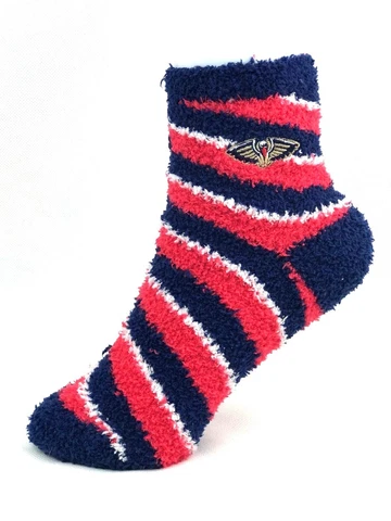New Orleans Pelicans Basketball Navy & Red Candy Cane Stripe Fuzzy Socks Cover