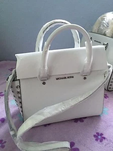NWT Michael Kors Selma Grommet Medium Top Zip Satchel White Saffiano Leather - Picture 1 of 8