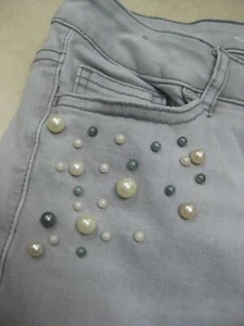 NEXT JEANS AJUSTADOS 8 JEGGINGS gris descolorido perlas adornadas crop stretch - Imagen 1 de 6