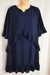 women's Cherfly navy blue swing dress ruffles sizes XX large short slves v neck - Picture 1 of 10