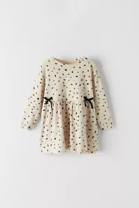 VESTIDO ZARA NIÑA TACTO SUAVE ANIMAL MANCHA AVENA LAZOS MANGA LARGA 4012/517 3-4 - Imagen 1 de 12