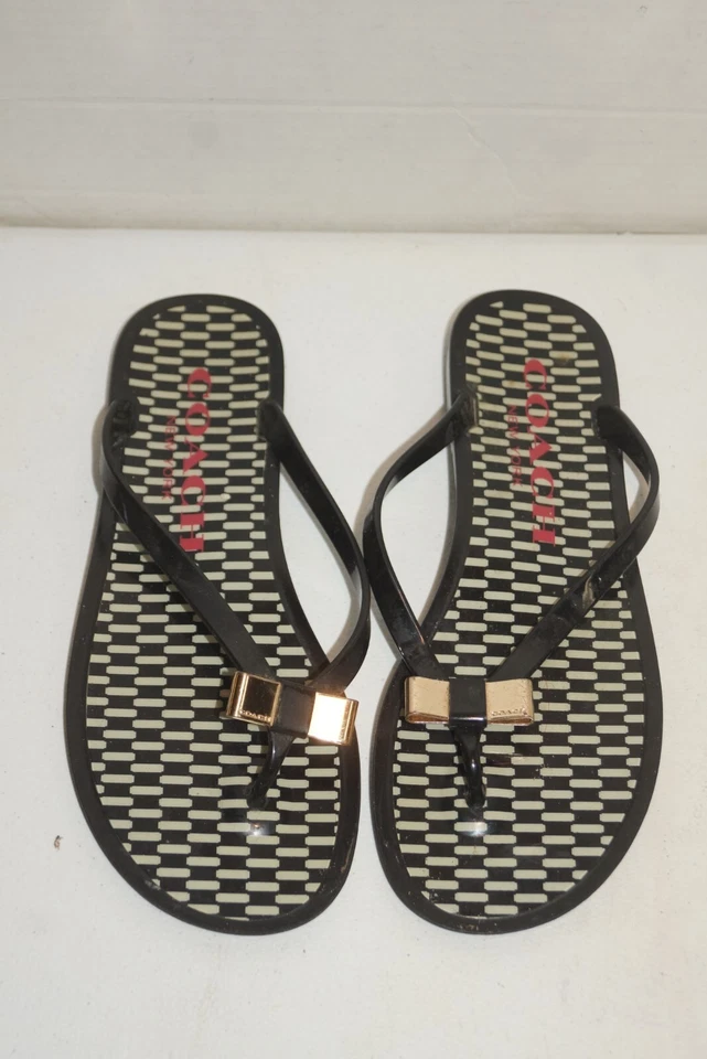 Sandalias Coach Chanclas Para Mujer Talla 7B Landon Negras Jalea Goma Lazo Dorado Foto 1 de 4