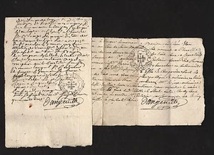 SIGNED: two 19th century French documents * Dangeville D'angeville * France lot - Picture 1 of 1