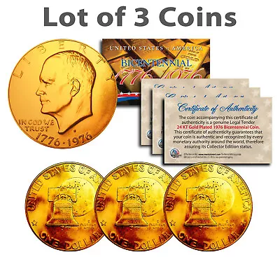 Bicentennial 1976 Eisenhower IKE Dollar U.S. Coins 24K GOLD PLATED (Lot of 3) - Image 1 of 3