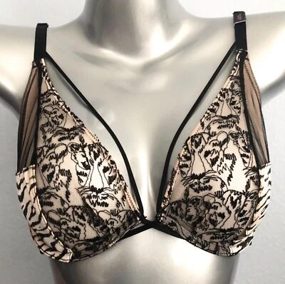 Sujetador Victoria's Secret muy sexy negro con estampado de animales con tiras sin forro Foto 1 de 3