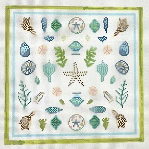 Hand painted Needlepoint canvas 10x10 Penny Linn Sea Shells starfish sand dollar - Picture 1 of 1